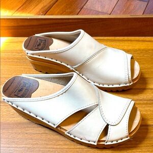 Swedish White Leather Sandal Clogs